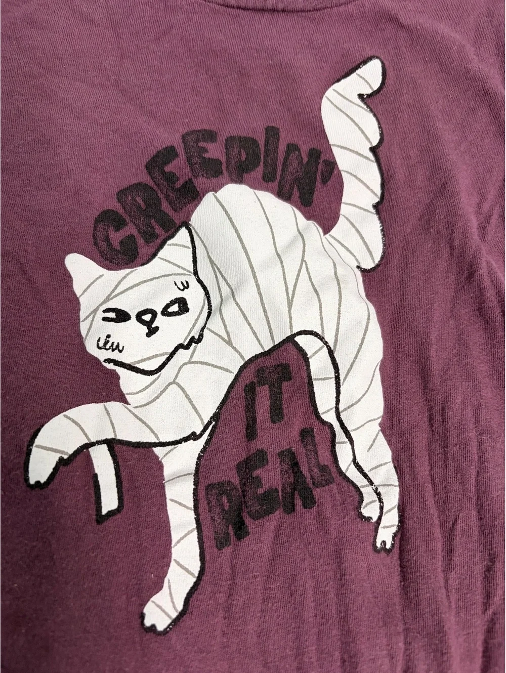 creepin it real mummy kitty cat halloween t-shirt graphic tee kids small fall